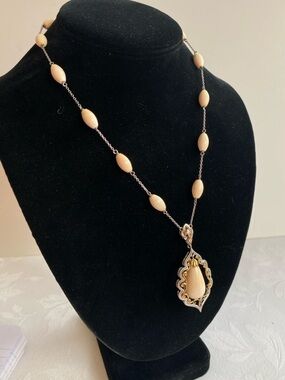 Vintage Diamonelle & Shell Pendant Necklace